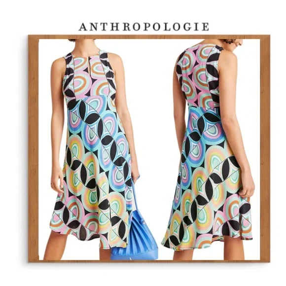 Anthropologie Kenzie Asymmetrical Dress- Groovy Multicolor- Retro Sz 8 NWT #785 - Picture 1 of 12